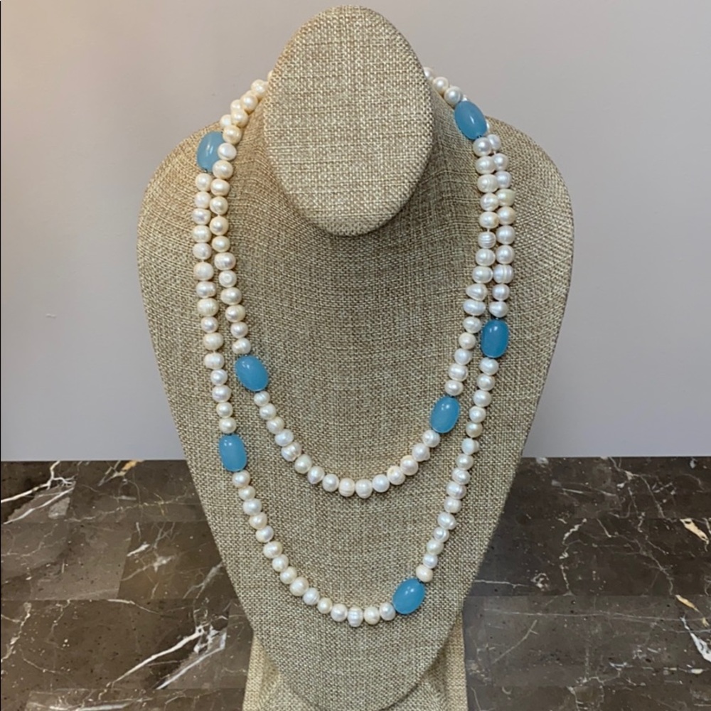 Pearl and milky aquamarine necklace NWOT